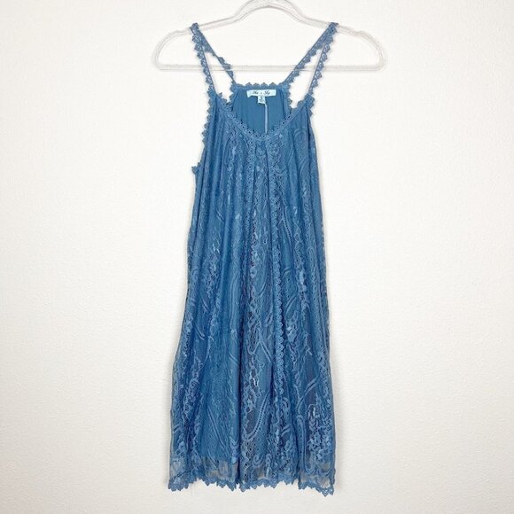 She & Sky Blue Lace Swing Mini Dress Womens Small - Picture 1 of 4